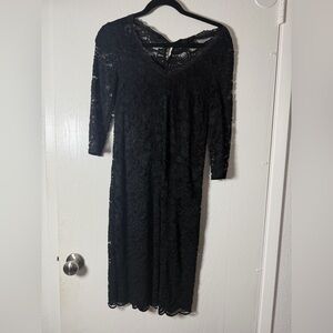 Black lace maternity dress - elbow sleeve length